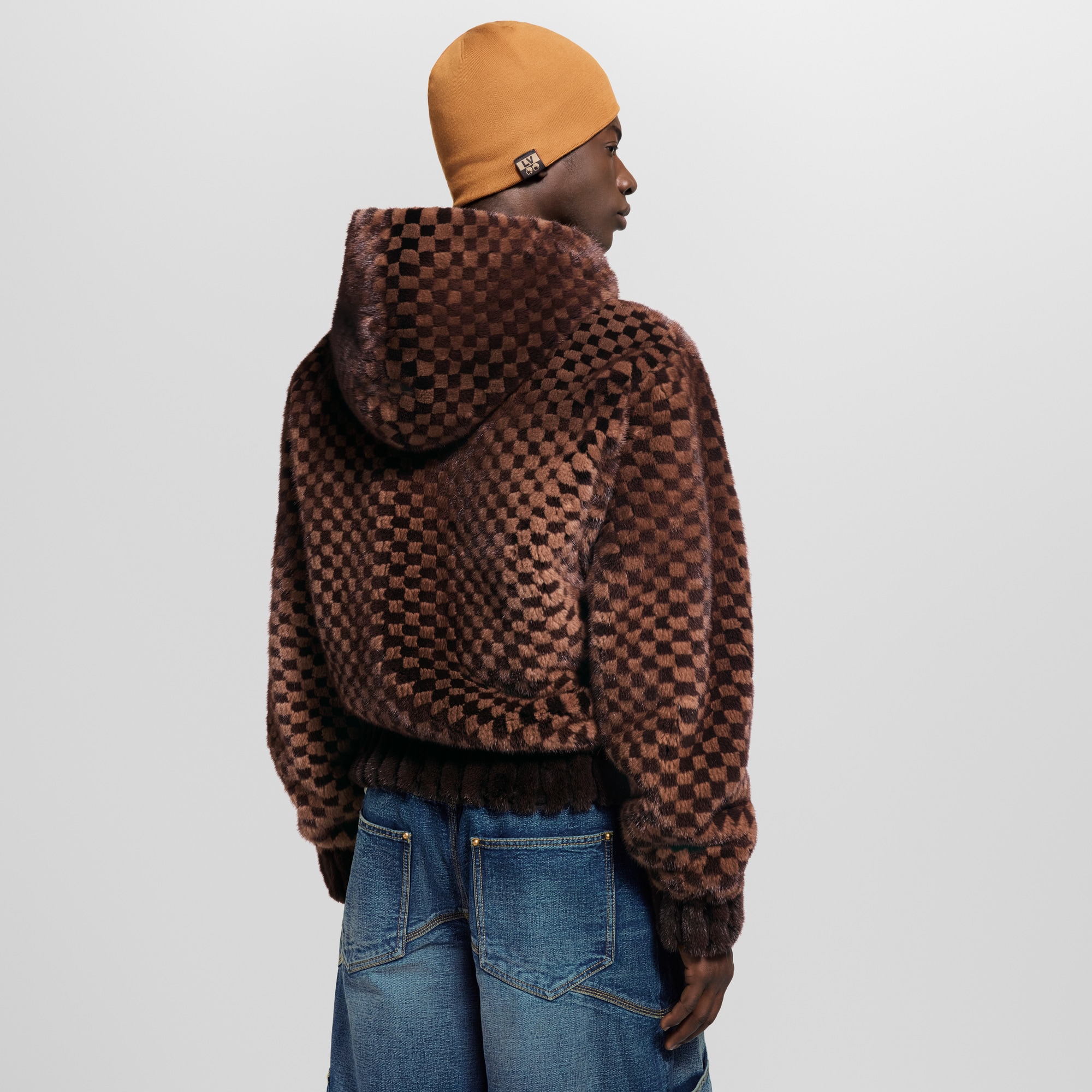 Damier Intarsia Zipped Mink Hoodie - High-End Ready-to-Wear